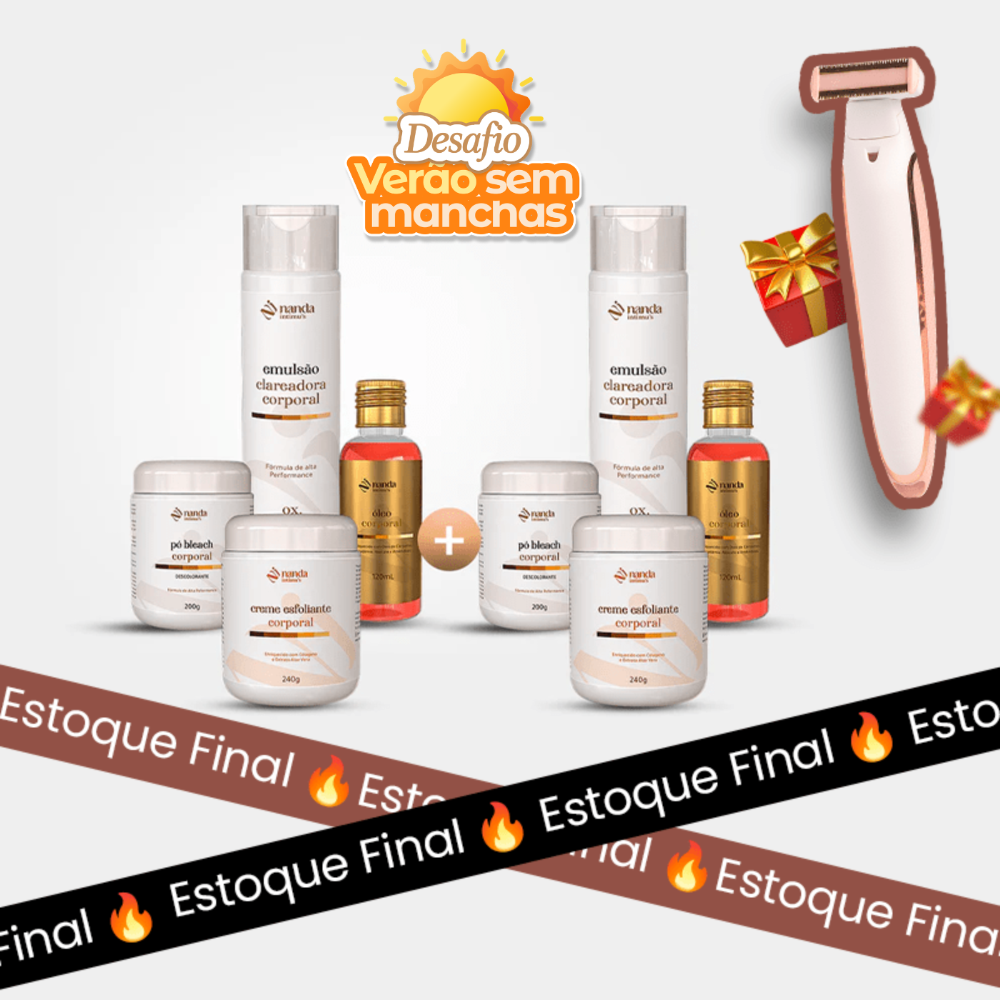 Kit Clareador de Manchas | Tratamento 4 Meses com 2 Kits (GANHE DEPILADOR)